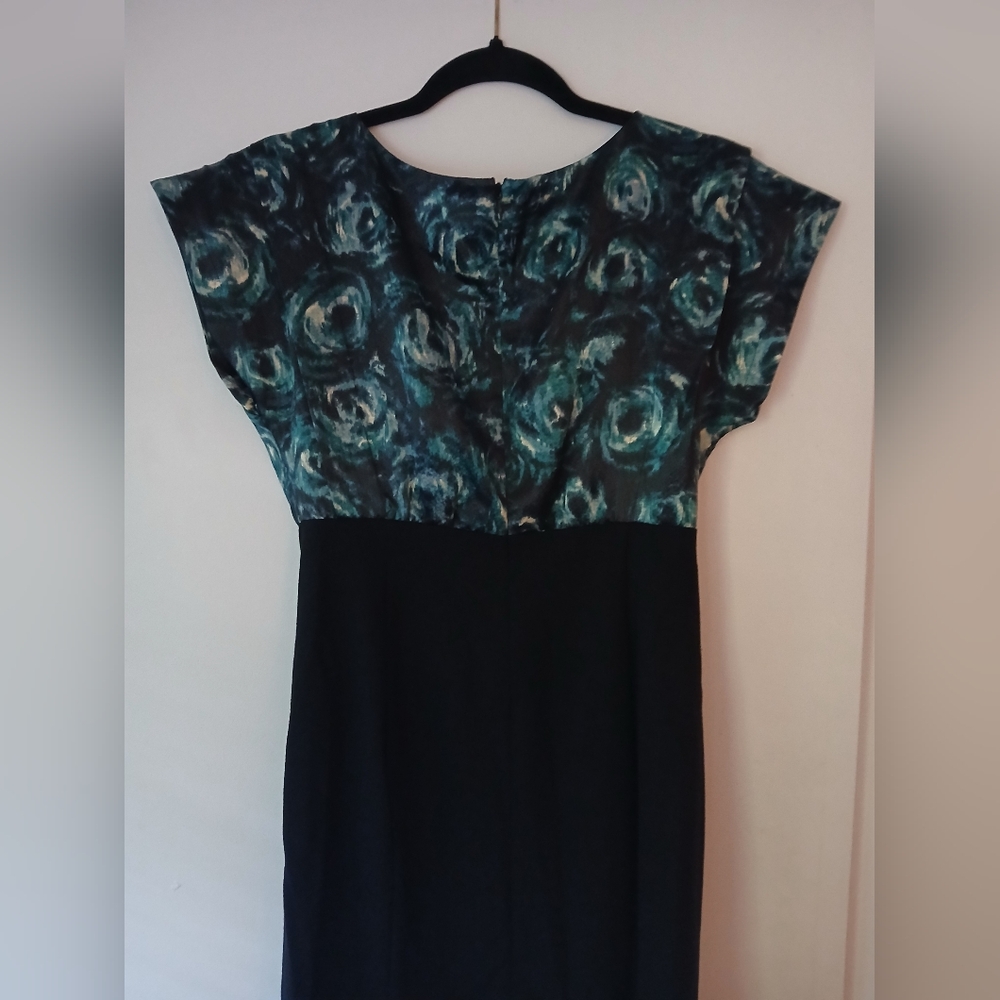 Ann Taylor Blue Black Floral Art Silk Satin Blouse Work Cocktail Dress- 2 - Picture 10 of 12